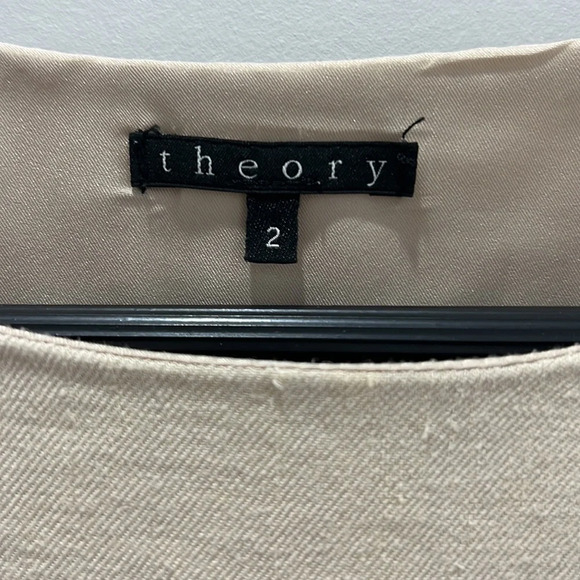 Theory Cap Sleeve Tan Linen Pencil Midi Dress, with pockets side zipper Size 2 - Picture 4 of 10